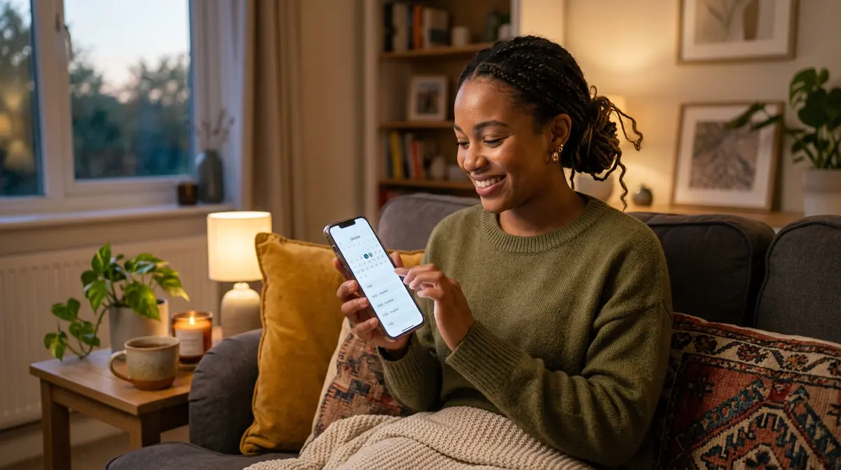 Clienta reservando una cita en línea desde su celular